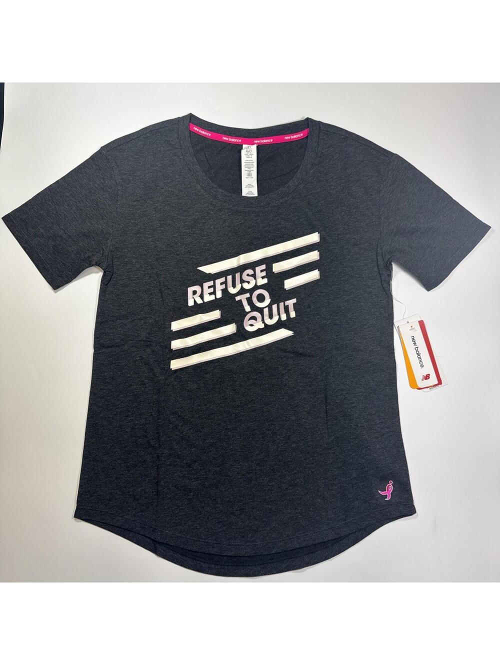 New Balance Women Size Small Tee Heathertech Graphic Gray Refuse To Quit T-shirt